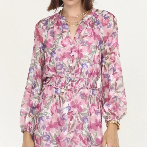 Greylin Floral Pink and Purple Long Sleeve Dress Medium - Picture 5 of 11